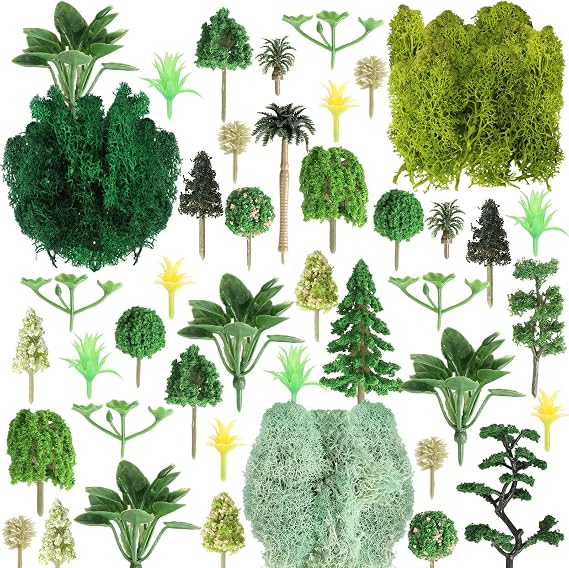 39 PCS Mixed Model Tree, Model Trees and Bushes, Model Railway Scenery Mini Diorama Plants Grass for DIY Building Model Train Scenery, Natural Green Landscape, Railroad Scenery