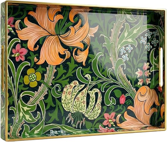 Rectangular - Plastic Decorative Tray with Handles Modern Vanity Serving For Ottoman, Coffee Table, Kitchen And Bathroom 15.7 x 11.8 Inch (Morris green)