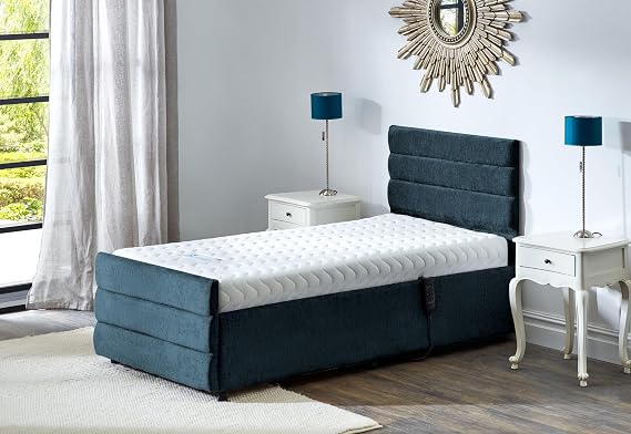 Supreme Adjustable Electric Bed with Windsor Headboard & Footend, Premium Memory Foam, (Marine Blue, 3ft Single)