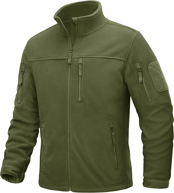 TACVASEN Men's Military Outdoor Fleece Jacket Transition Jacket Windproof Trekking Jacket Full Zip with Zip Fastener
