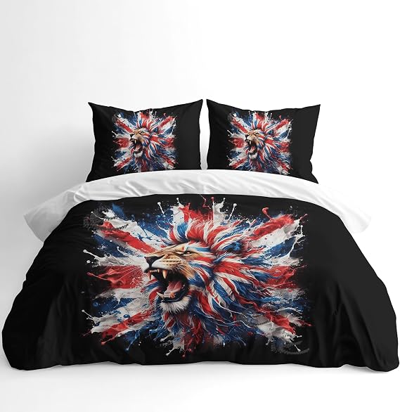 Adam Home 3D Digital Printed Union Jack Duvet Cover Set With Pillowcases Home Bedroom Décor Microfiber Double Bedding Set Made in UK |Roaring Lion Union Jack