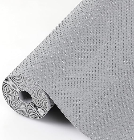 Drawer Liners, Hersvin 30.5cmx610cm Kitchen Shelf Liner EVA Non-Slip Non-Adhesive Waterproof Washable Cupboard Cabinet Liner Refridge Locker Mats Sink Protector for Home Office (Light Gray/Dot)
