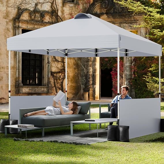 Onelike 10'x10' Instant Pop-Up Canopy Tent with 2 Half Sidewalls – UPF50+ Sun Shade, Water-Resistant & Heavy-Duty Steel Frame for Camping, Markets, and Outdoor Events White