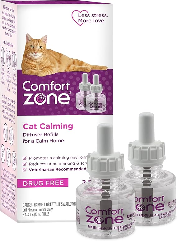 Comfort Zone 猫用フェロモンディフューザーリフィル2本60日間 穏やかな家へ | 獣医師推奨 | 猫のストレスを軽減し、スプレー、引っ掻き傷、その他の問題のある行動を減らします。