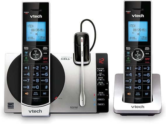 VTech DS6771-3 DECT 6.0 Expandable Cordless Phone with Connect to Cell, Siri and Google Now Access, Silver/Black, 2 Handsets and 1 Cordless Headset
