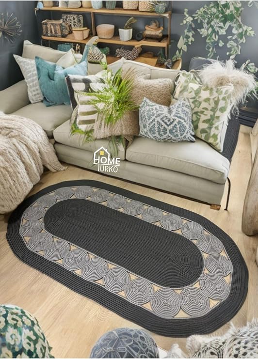 Yıkanabillir,Çift Taraflı, Papatya Desenli, Bohem Tarzı Hasır/Jüt, Kilim, Halı. Modern, Ev Eşyası 60 x 100 antrasit-gri