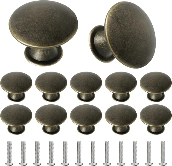 YSDMY 12 Pcs Antique Bronzy Cabinet Knobs with 25mm Screws,Vintage Cabinet Handles Cupboard Handles 30mm Retro Bronze Drawer Pull Knobs, Pull Handle for Cupboard Wardrobe Furniture Hardware