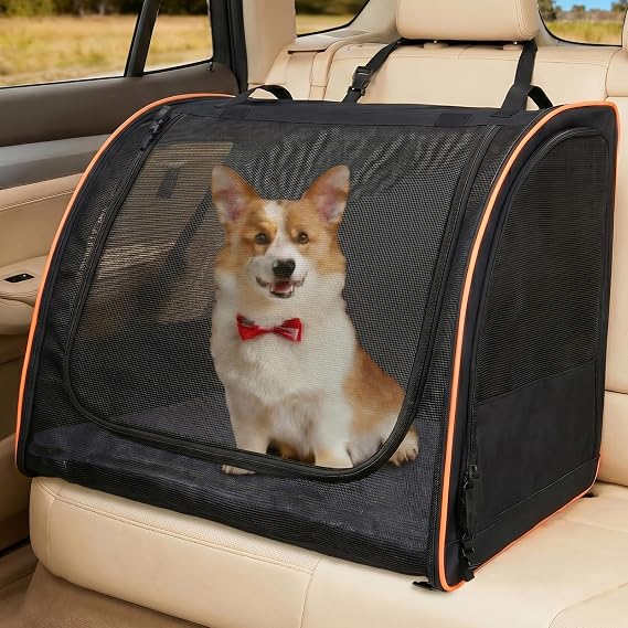 Dog Car Seat, Airtight Pet Carrier Travel Safety Dog Crate Soft Side Cover Car Kennel Carrier for Medium Dog Backseat