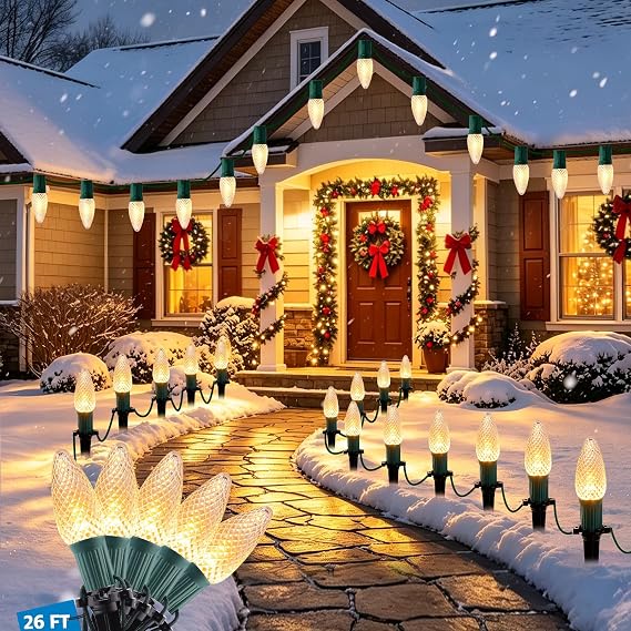 Strawberry C9 Christmas Pathway Lights with Stakes, 25.7 Ft C9 Christmas Pathway Lights with 20 LED Bulbs