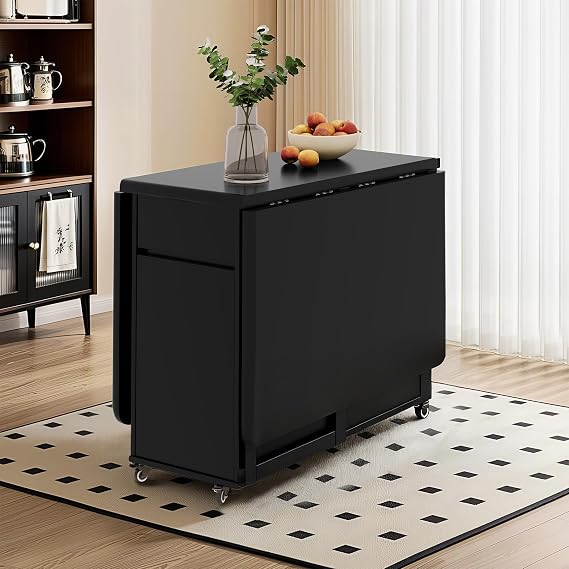 Space Saving Folding Table Black Wood Drop Leaf Table 130CM