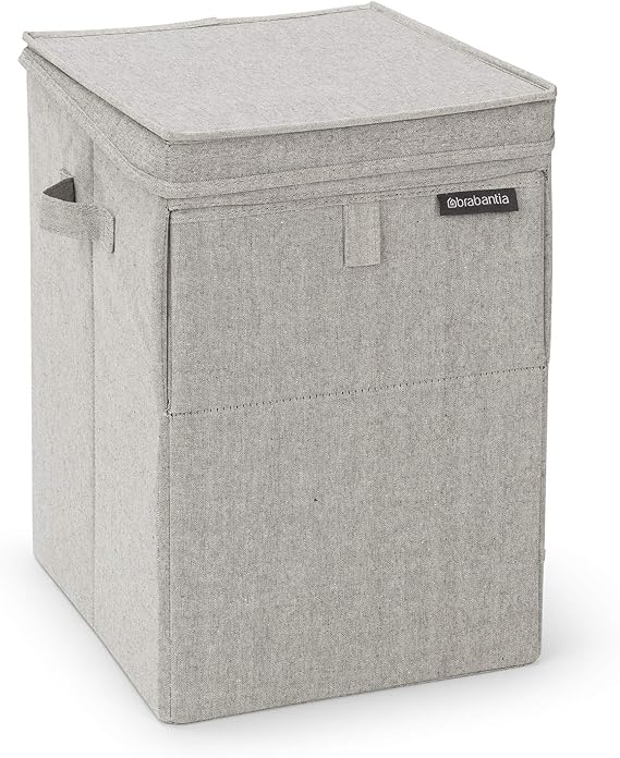 Brabantia - İstiflenebilir çamaşır sepeti, kolay doldurulur ve boşaltılır - büyük hacim - hızlı şekilde düz katlanır - hafif ve sağlam saplar - gri - 35 L - 37,0 x 44,5 x 32,0 cm