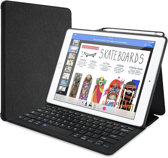 ProCase iPad Pro 12.9" 2017/2015 Keyboard Case, Built-in Apple Pencil Holder, Lightweight Folio Stand Protective Smart Book Cover with Wireless Keyboard for Apple iPad Pro 12.9 1st / 2nd Gen –Black
