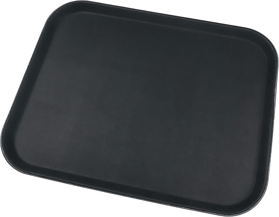 Grunwerg Super Plastic Rubberized Anti-skid, Non-slip Food Tray, Retangular, 35 x 25cm, Black
