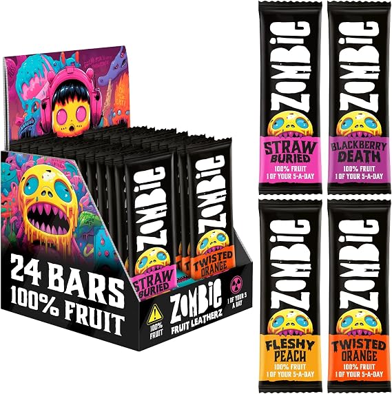 Zombie 100% Fruit Bars, Variety, 4 Flavours, Healthy Snacks, 24 x 25g Bars
