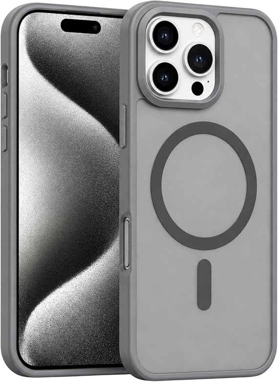 Ehr. iPhone 15 Pro Max ile Uyumlu MagSafe Kılıf, Mıknatıslı Kablosuz Şarj Destekli, İpeksi Dokulu Sert Gövde, Kamera Korumalı Premium Silikon Kapak (Gri, iPhone 15 Pro Max)