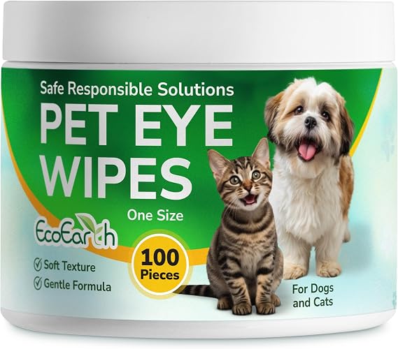 犬&猫用プレミアムアイワイプ - 100個 - ペットの目のクリーニングパッドで涙のシミ、クラスト、排泄物を除去 - ペットの毎日のケアに最適 - かゆみと乾燥を助ける - あらかじめ浸して使い捨て
