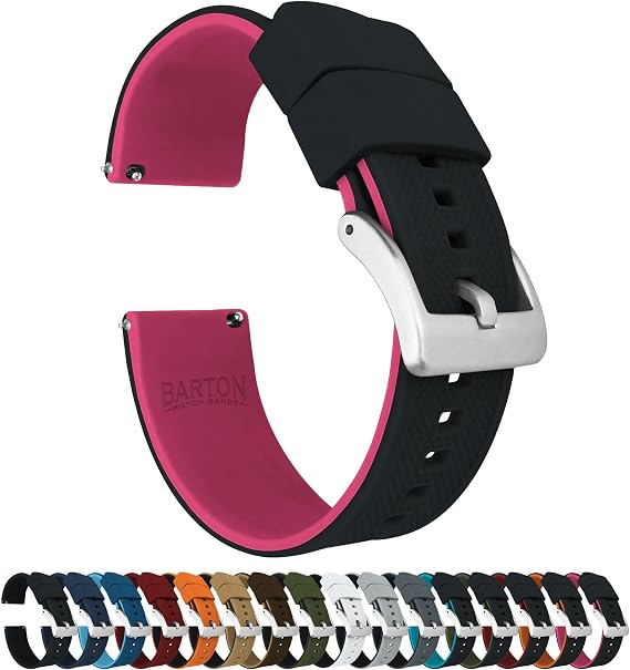 Barton Elite Silicone Watch Bands - Quick Release - Choose Color - 18mm, 19mm, 20mm, 21mm, 22mm, 23mm & 24mm Watch Straps (Stainless & Black Buckle Available)