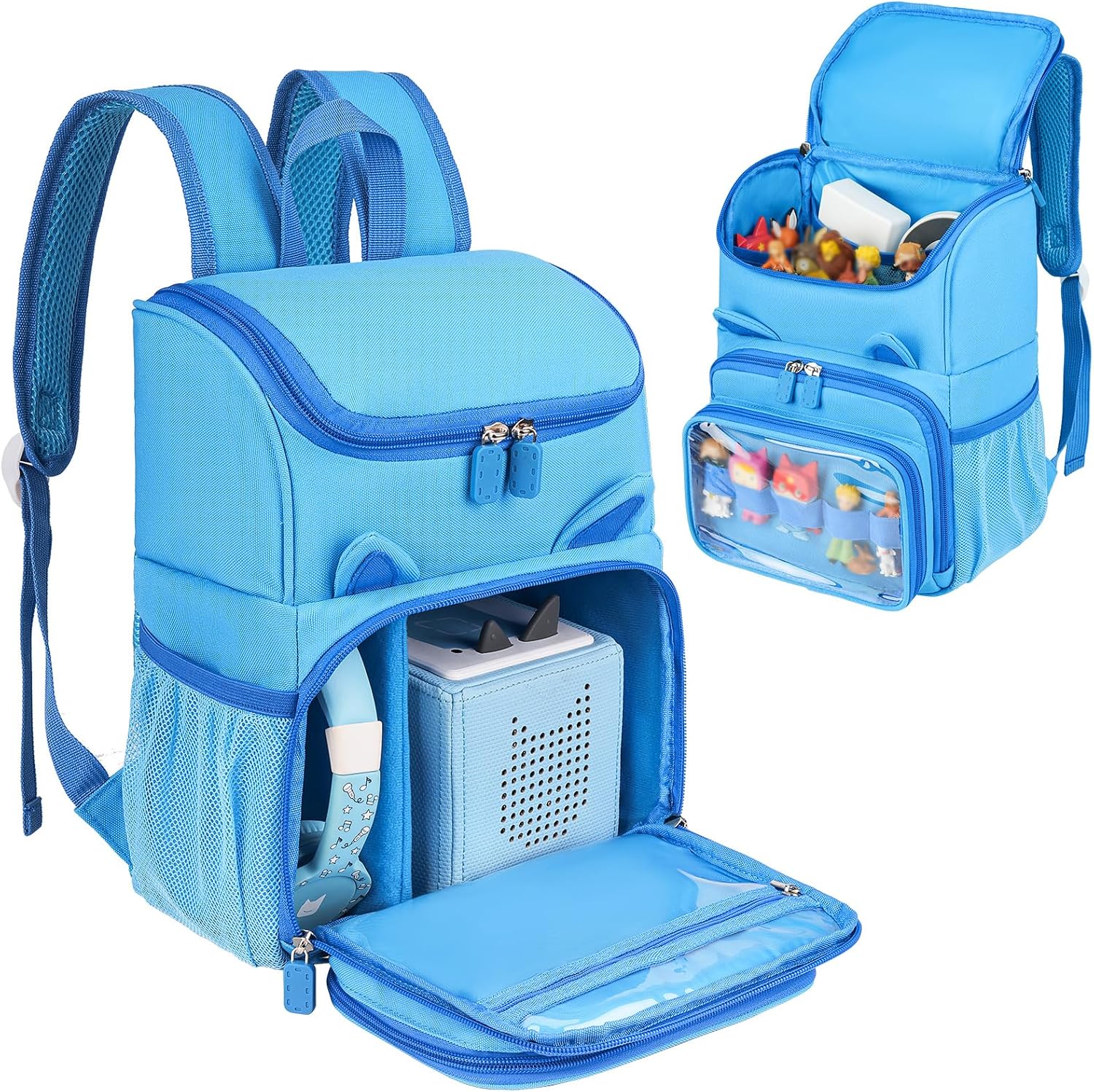 Carrying Backpack Compatible with Toniebox Starter Set, Travel Storage Bag Fits for Tonies Figures Characters,Tonies Headphones & Accessories, Blue (Bag Only)