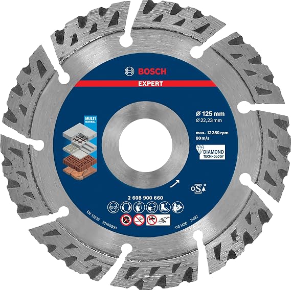Bosch Professional 1x EXPERT MultiMaterial Elmas Kesme Diskleri (Beton, Donatılı beton, Tuğla, Yumuşak taş, Ø 125 mm, Aksesuar Küçük Avuç Taşlama Makinesi)