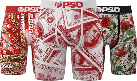 PSD Men's Red Luxury 3-Pack Boxer Brief, Multi, M