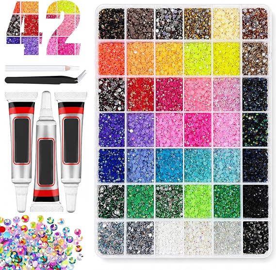 42 Colours Bedazzling Kit 32000 Rhinestones for Gluing 3 mm Diamonds