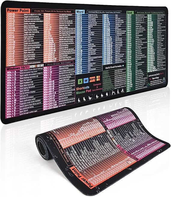 Excel Cheat Sheet Desk Pad, Large Office Desk Mat, Waterproof Mouse Mat