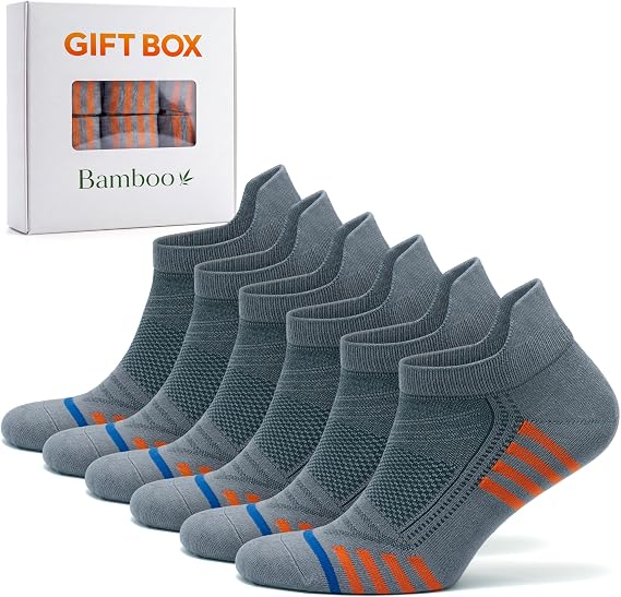 GoWith 3-Piece-6-Piece Bamboo Colorful Sports Pattern Reinforced Wash Box Seamless Running Walking Sports Performance Short Fit Booties Men's Socks