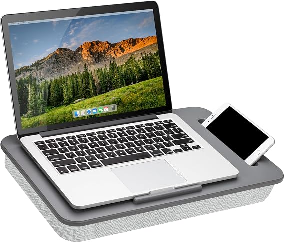 LAPGEAR Sidekick Lap Desk with Device Ledge and Phone Holder - Gray - Fits up to 15.6 Inch Laptops - Style No. 44215