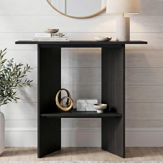 Manora Black Console Tables for Hallway Slim,Narrow Sofa Table with Dual-Level Storage,Modern Entryway Table for Hallway,Entrance,Living Room,Bedroom,Corridor,Office,Brownish Black