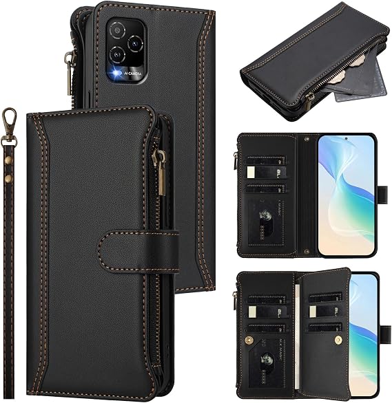 Compatible with BLU View 5 Pro Case Cover,With wrist strap,Compatible with BLU View 5 Pro PU Flip Leather Wallet Style Cell Phone Protective Case Black