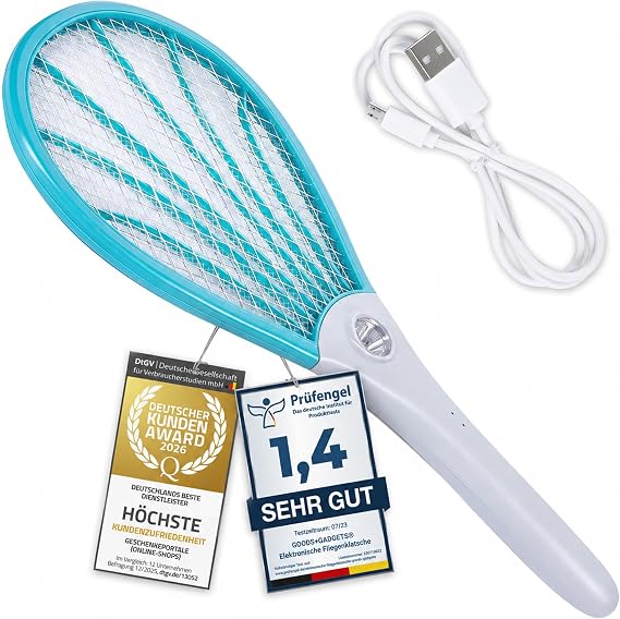 Electric Fly Swatter Electric Fly Catcher Insect Killer Mosquito Swatter Test Winner Customer Satisfaction (Deluxe Pack of 1)