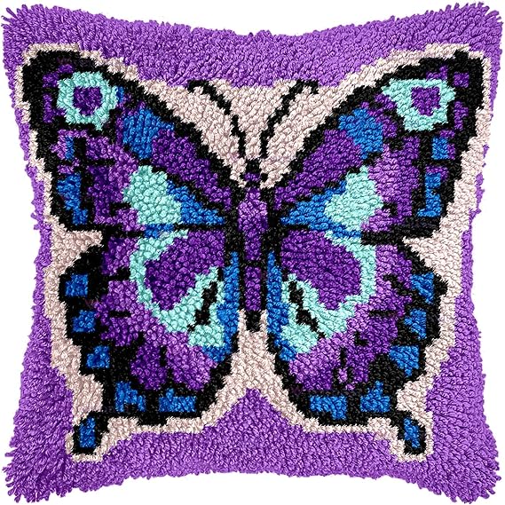 veirousa Butterfly Latch Hook Kits for Adults Beginners, Pre-Printed Canvas