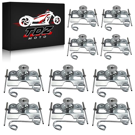 TDZ 10 Pack 1/4 Turn Quick Release Steel Dzus Button with Springs and Tab Plates Free Rivets, Chrome