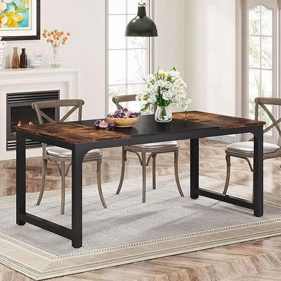 Tribesigns 160 x 80 cm Dining Table Industrial Kitchen Table for 4-6 People Rectangular Dining Table for Dining Room Kitchen Living Room with Durable Metal Legs (Rustic Brown)