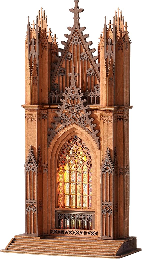 ROBOTIME Twin-Tower Cathedral 3D Wooden Puzzle Kit for Adults