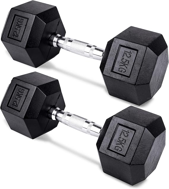unycos - Hexagonal Dumbbell with Chrome Grip - Rubber Coated - Home Fitness & Gym, Short Weight for Functional Training | Cross-Training
