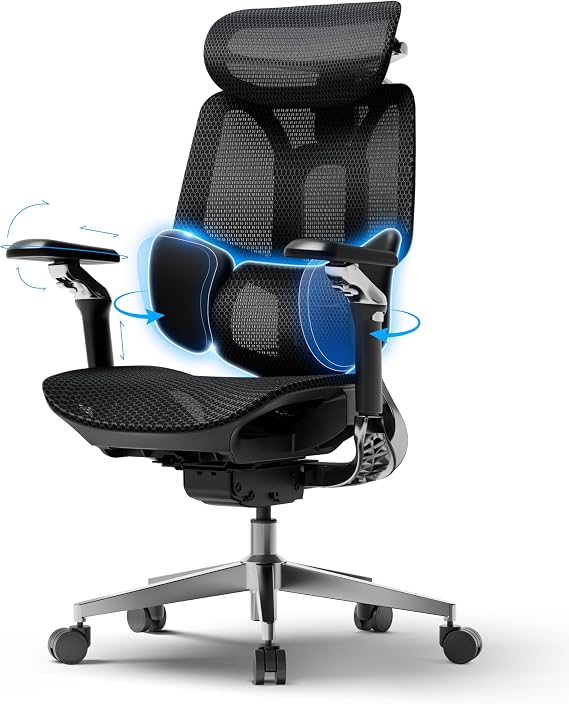 Hbada E3 Pro Edition 2026 Ergonomic Office Chair Mesh Chair with Floating 3-Zone Lumbar Support 4D Headrest 720° Armrests White Without Footrest