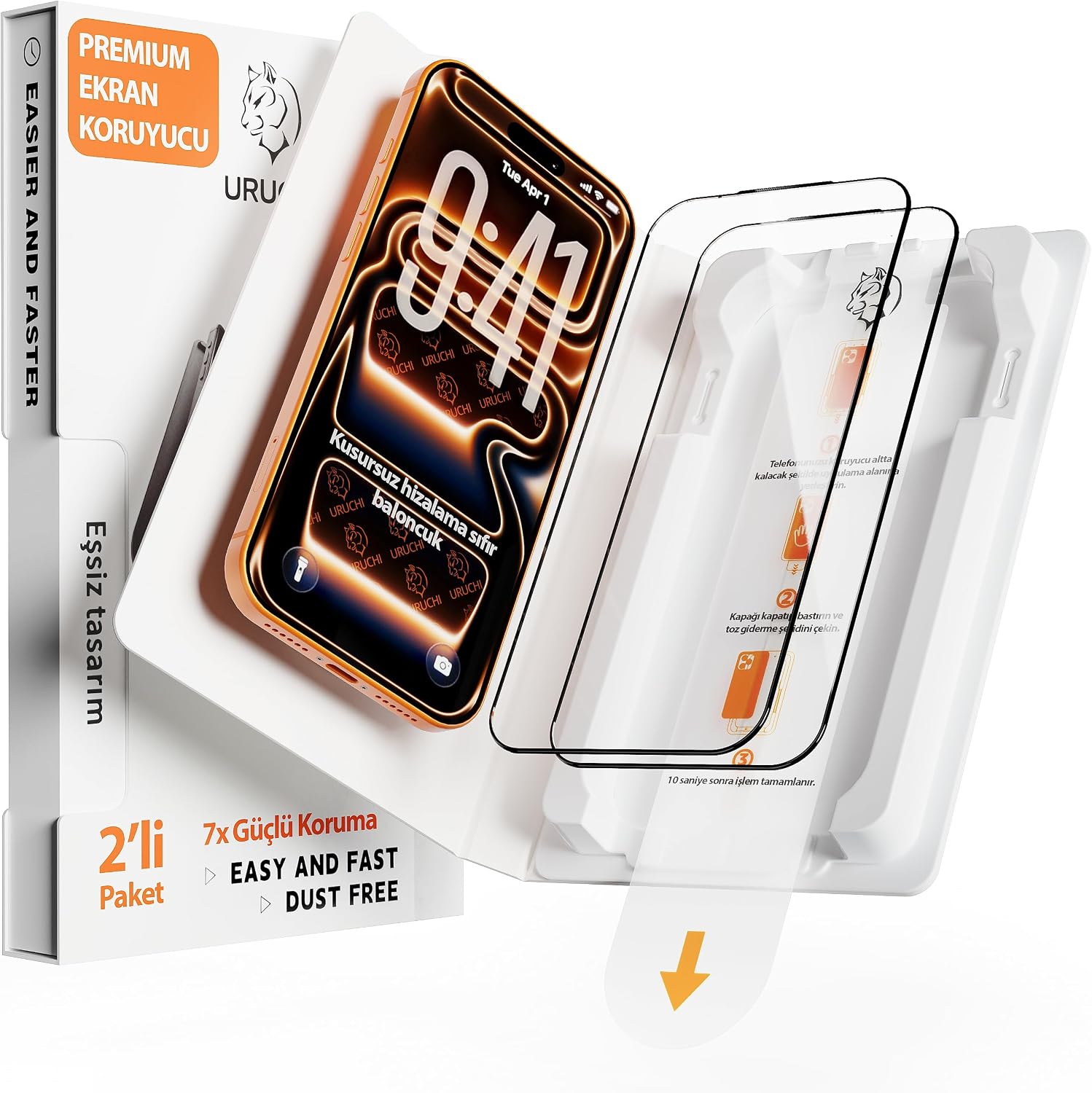 URUCHI Premium iPhone 17 Pro Screen Protector Pack of 2, Ultra HD Clarity & Thin Black Frame, 9H Unbreakable Glass, Full Coating, with UltraFit Installation Apparatus