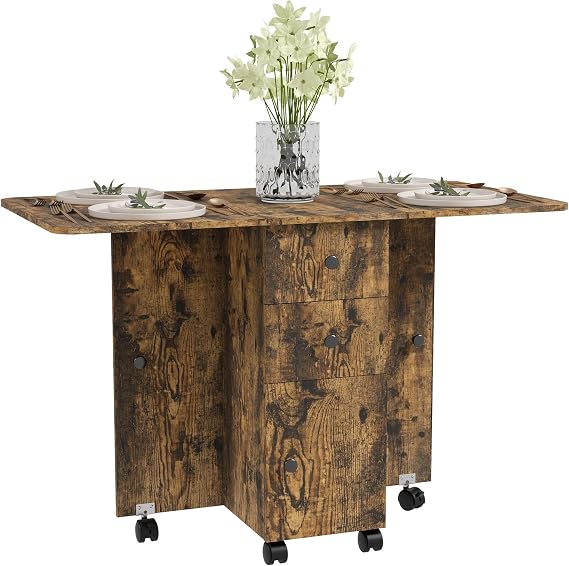 HOMCOM 60-120 cm Folding Dining Table for 4-6 on Wheels, Rustic Brown