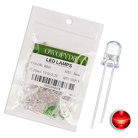 100PCS 5mm Red LED Diodes, Clear Lens, Through-Hole