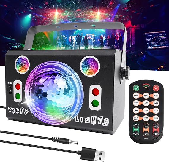 Klarlight Disco Light with 4 Lens RGB Stage Lights, 120-in-1 DJ Party Lights Remote Control Sound Activated Strobe Lights for Home Parties Birthday KTV Bar Wedding Halloween Christmas Decorations [Energy Class D]