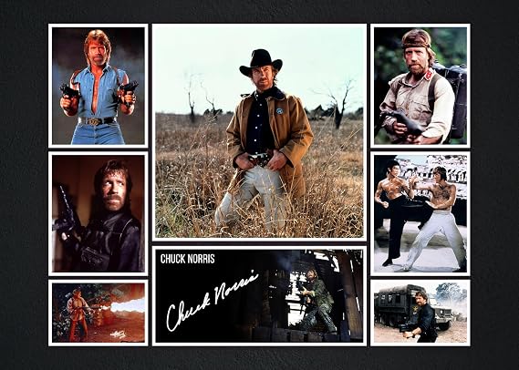 RJR PRINTS Chuck Norris Signed A4 Autographed Montage Photo With Print Pre Printed Signature That Would Make A Great Gift For Any Fan.