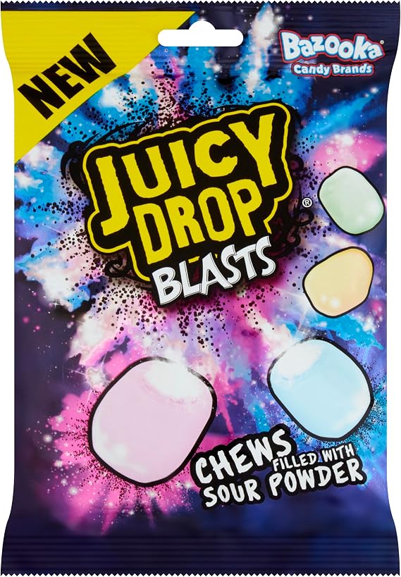 Juicy Drop Blasts Sweets - 12 Pack 6 Assorted Flavours in Each Pack -Watermelon - Lemon - Raspberry - Cola - Strawberry - Apple | Sweets in Bulk