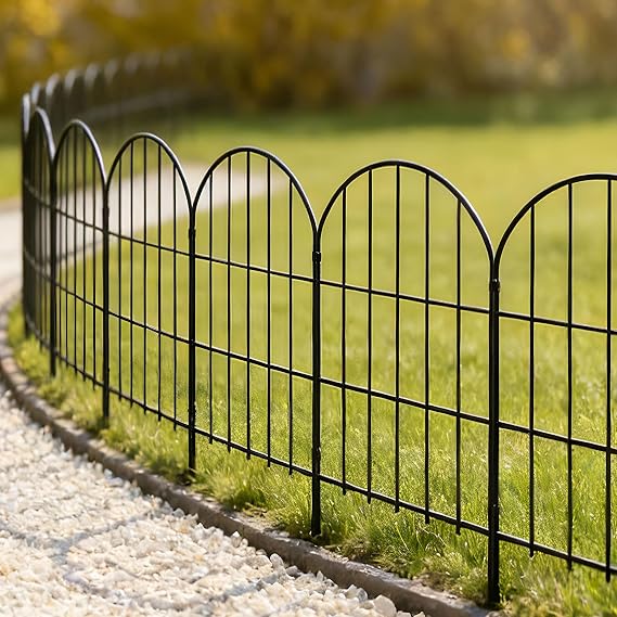 Thealyn Decorative Garden Fence 61cm H x 33cm W (10 Panels, Total Length 3.3m) Metal No Dig Fence Outdoor Border for Flower Bed, Yard, Animal Barrier,Rectangle