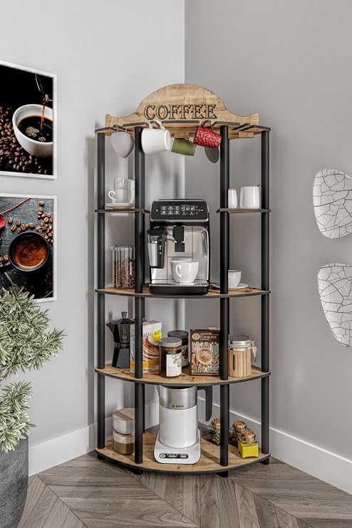 DOPPIO Coffee Corner – Retro Design Wooden Station, Durable 3 Tiers Shelf Made of MDF Material, Suitable for All Coffee Machines, Aesthetic and Functional Design (Oak)