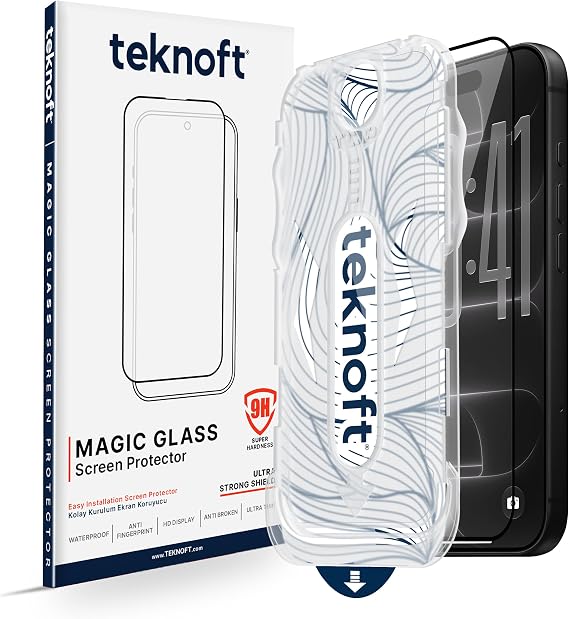 Teknoft iPhone 18 Pro / 17 Pro ile Uyumlu Otomatik Hizalama Aparatlı Takılırken Toz Toplama Özellikli Ekstra Güçlendirilmiş Lazer Kesim Ekran Koruyucu Kırılmaz Cam
