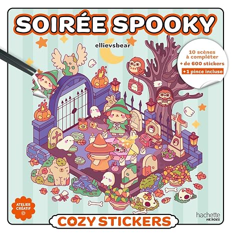 Soirée Spooky: 10 scènes à compléter + de 600 stickers + 1 pince incluse