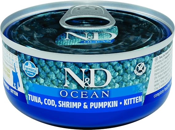 N&D Ocean Yaş Kedi Maması, Konserve Morina Balığı, Karides ve Balkabaklı, Yavru Kedi, 70 gr