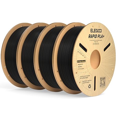 ELEGOO Rapid PLA Plus 3D Printer Filament 1.75mm Black 4KG, Up to 600mm/s