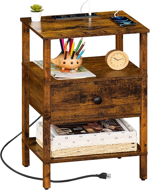 Lerliuo Nightstand with Charging Station and USB Port